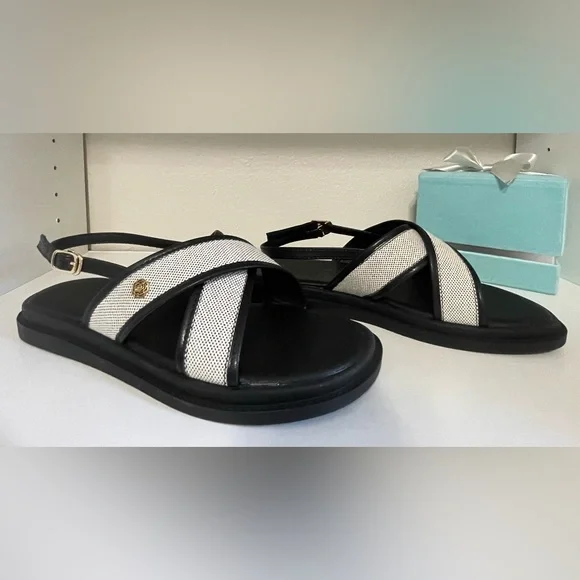 Black and Off white Women's Sandals - Picture 1 of 6
